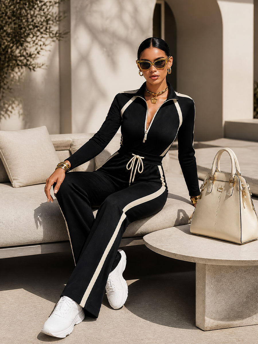 Women's Striped Waist Tracked Jumpsuit – ModClo