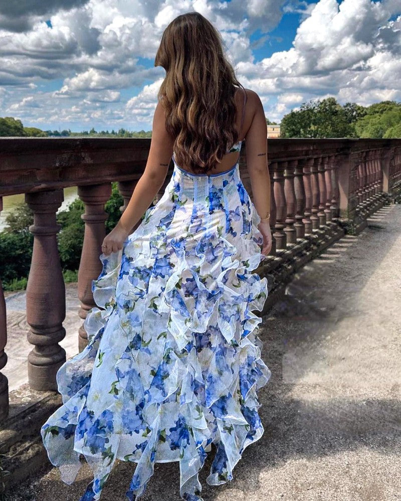 Floral Ruffled Maxi Dress Elegant Summer Wear