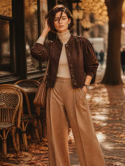 Women's Brown Puff Sleeve Stand Collar Jacket – ModClo