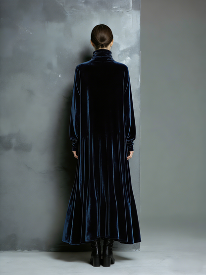 Women's Navy Velvet High Neck Maxi Dress – ModClo