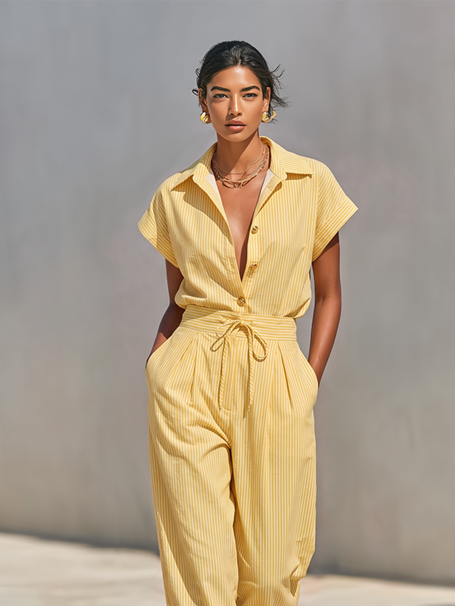 Women's Lemon Vertical Stripe Trousers – ModClo