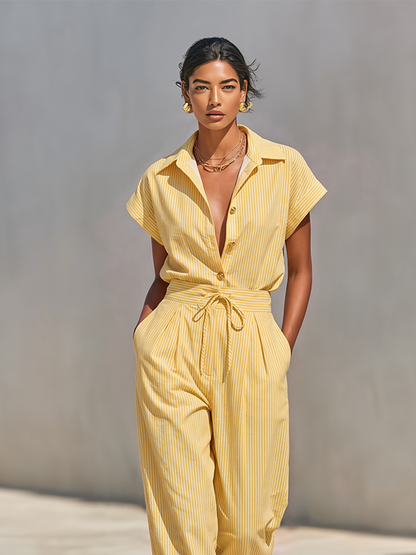 Women's Lemon Vertical Stripe Trousers – ModClo