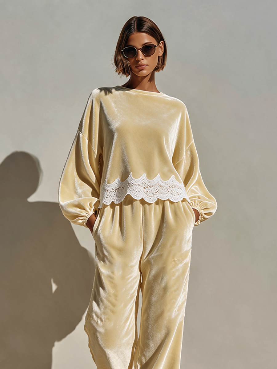 Women's Velvet Lace Detail Two-Piece Set – ModClo