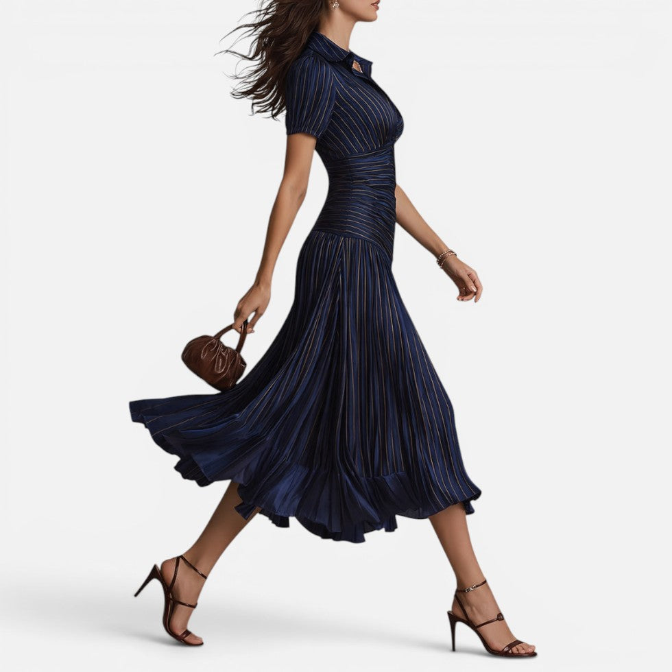 Pleated Midi Dress with Ruched Waist – ModClo, view 3