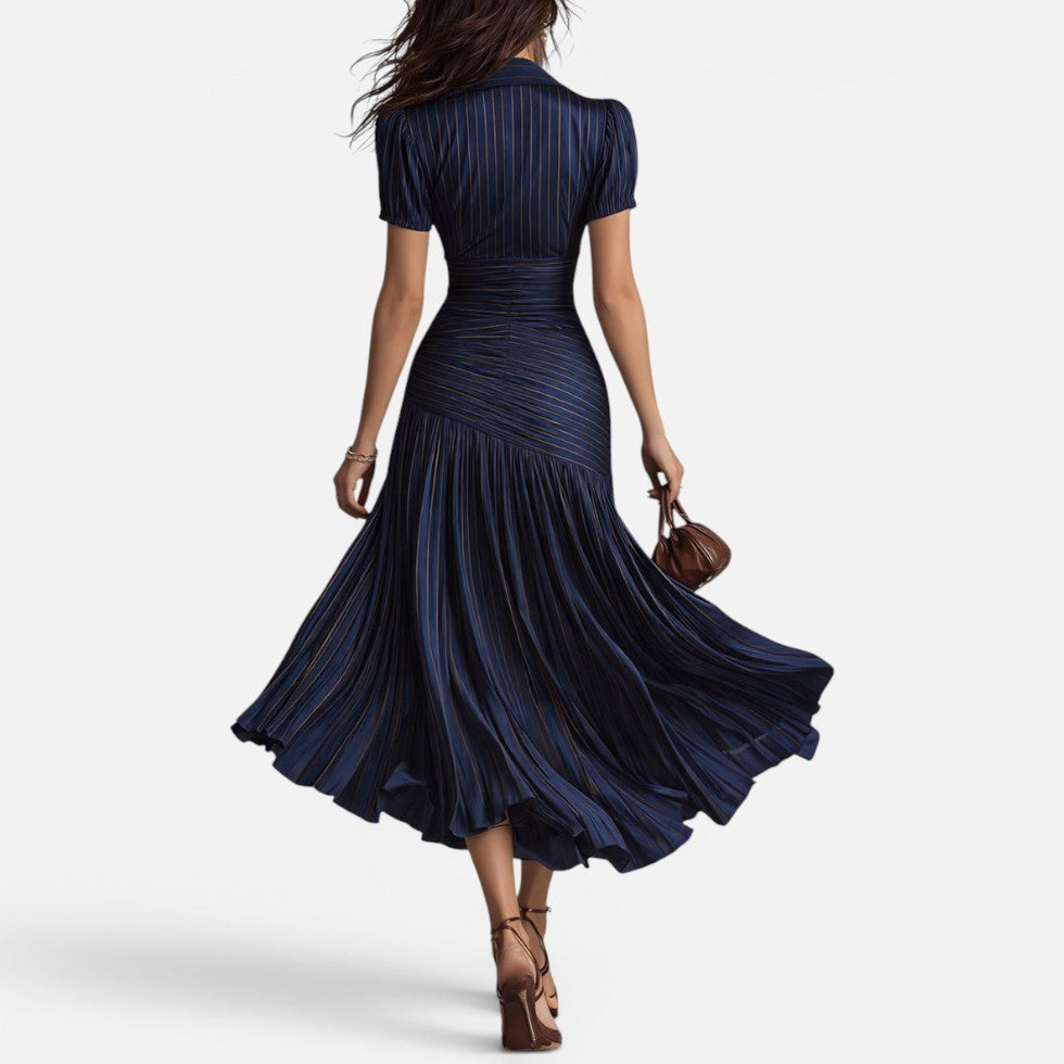 Pleated Midi Dress with Ruched Waist – ModClo, view 2