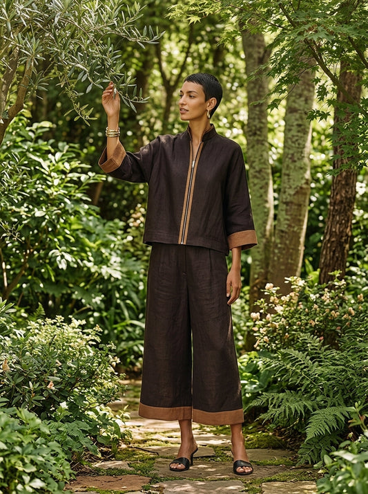 Women's Brown Linen Trouser Set – ModClo