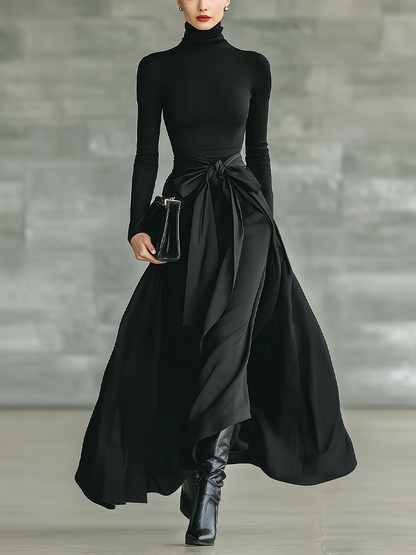 Women's Black Knit High Neck Maxi Dress – ModClo