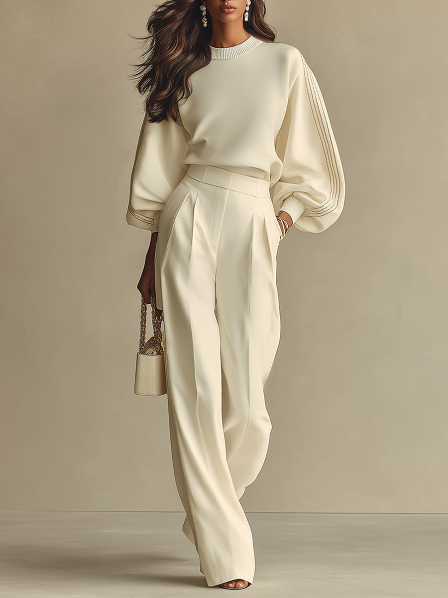Women's White Woven Wide-Leg Trousers – ModClo