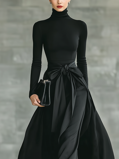 Women's Black Knit High Neck Maxi Dress – ModClo