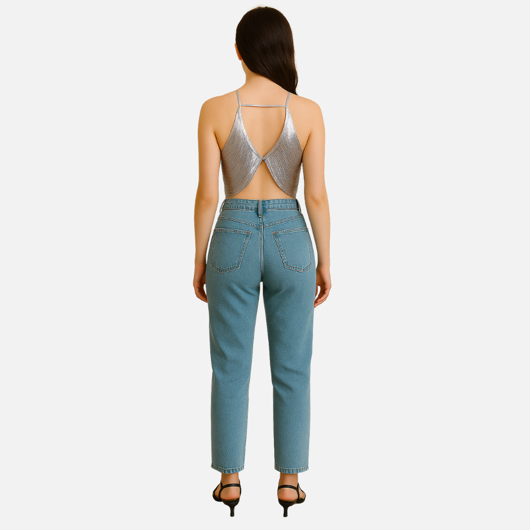 Women’s Metallic Top - Backless Party Crop Top