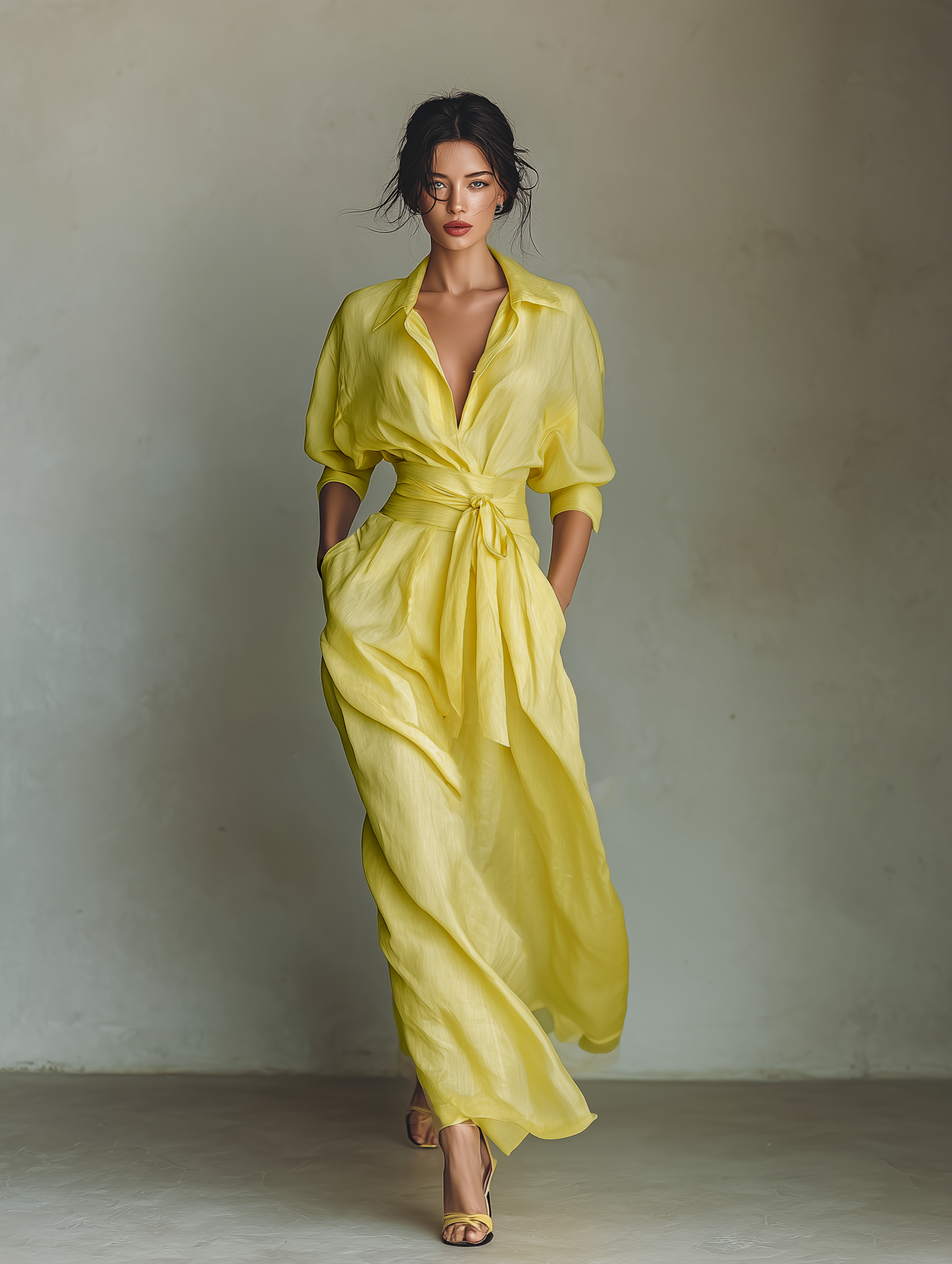 Women's Yellow Linen Shirt Dress – ModClo