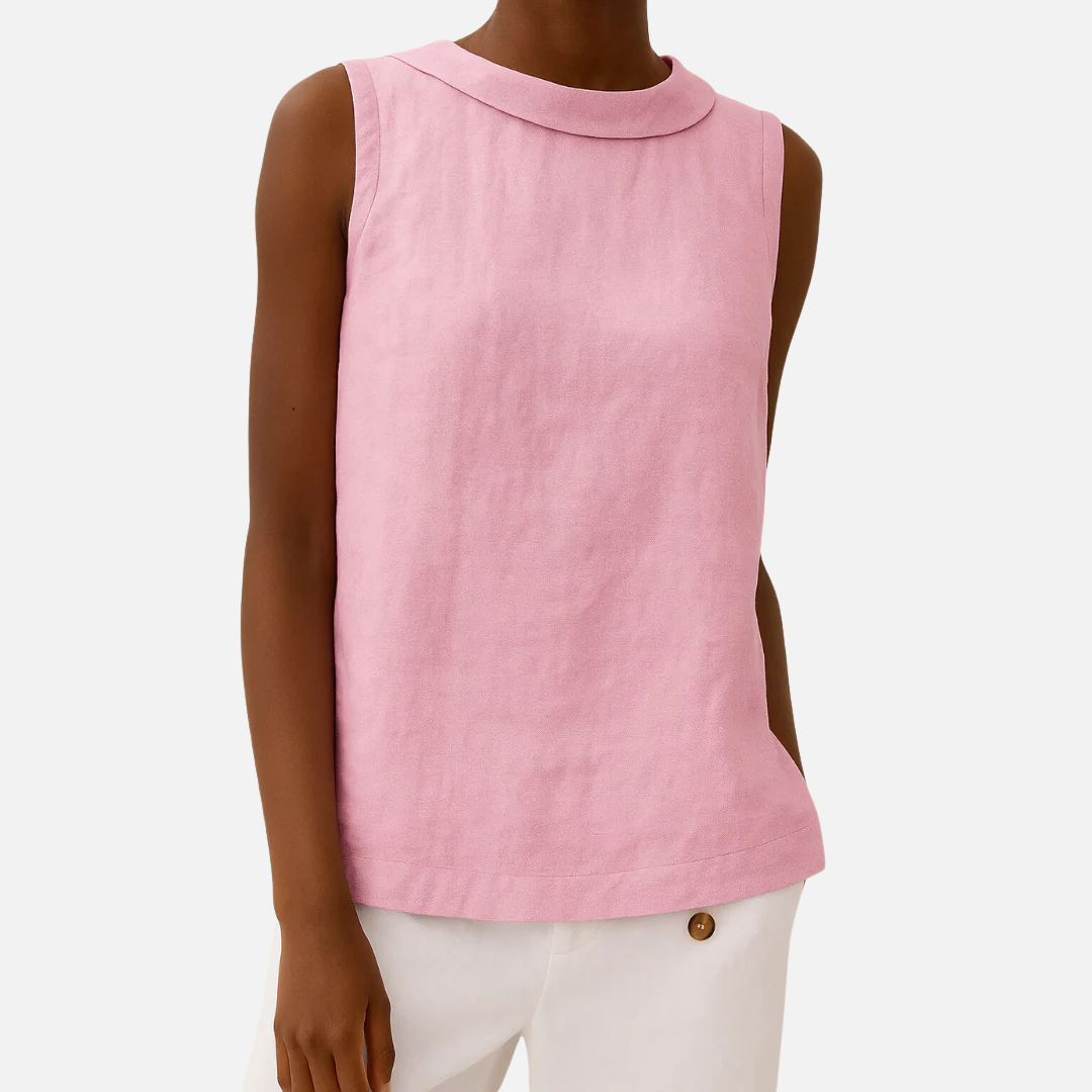 Women's Boat-Neck Linen Sleeveless Shirt Top