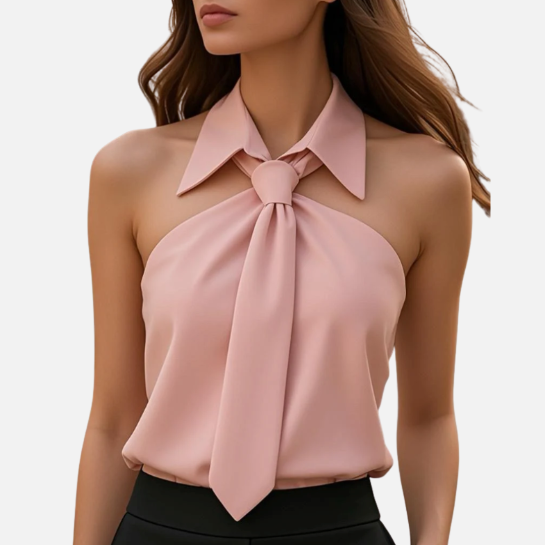 Women's Sleeveless Halter Tie-Neck Top | Bow Knot Backless Satin Chiffon Blouse