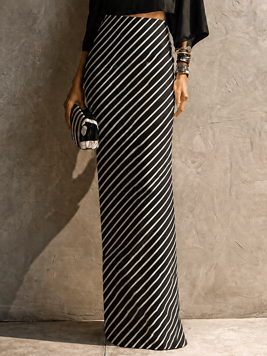 Women's Black Cotton Striped Skirt Set – ModClo