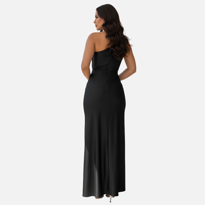 Women's One Shoulder Twist Knot Maxi Dress High Slit