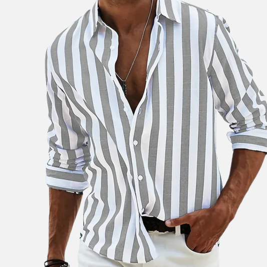 Men's Striped Long Sleeve Shirt – Button-Up Casual Beach Shirt