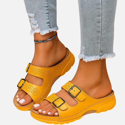 Women’s Comfort Sandals - Slip On Buckle Slides