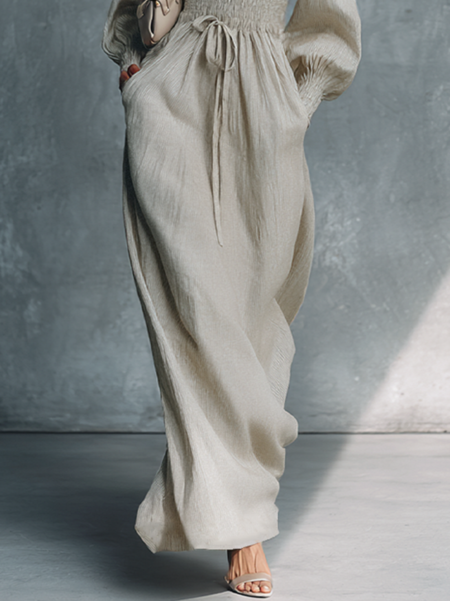 Women's Beige Linen Striped Maxi Dress – ModClo