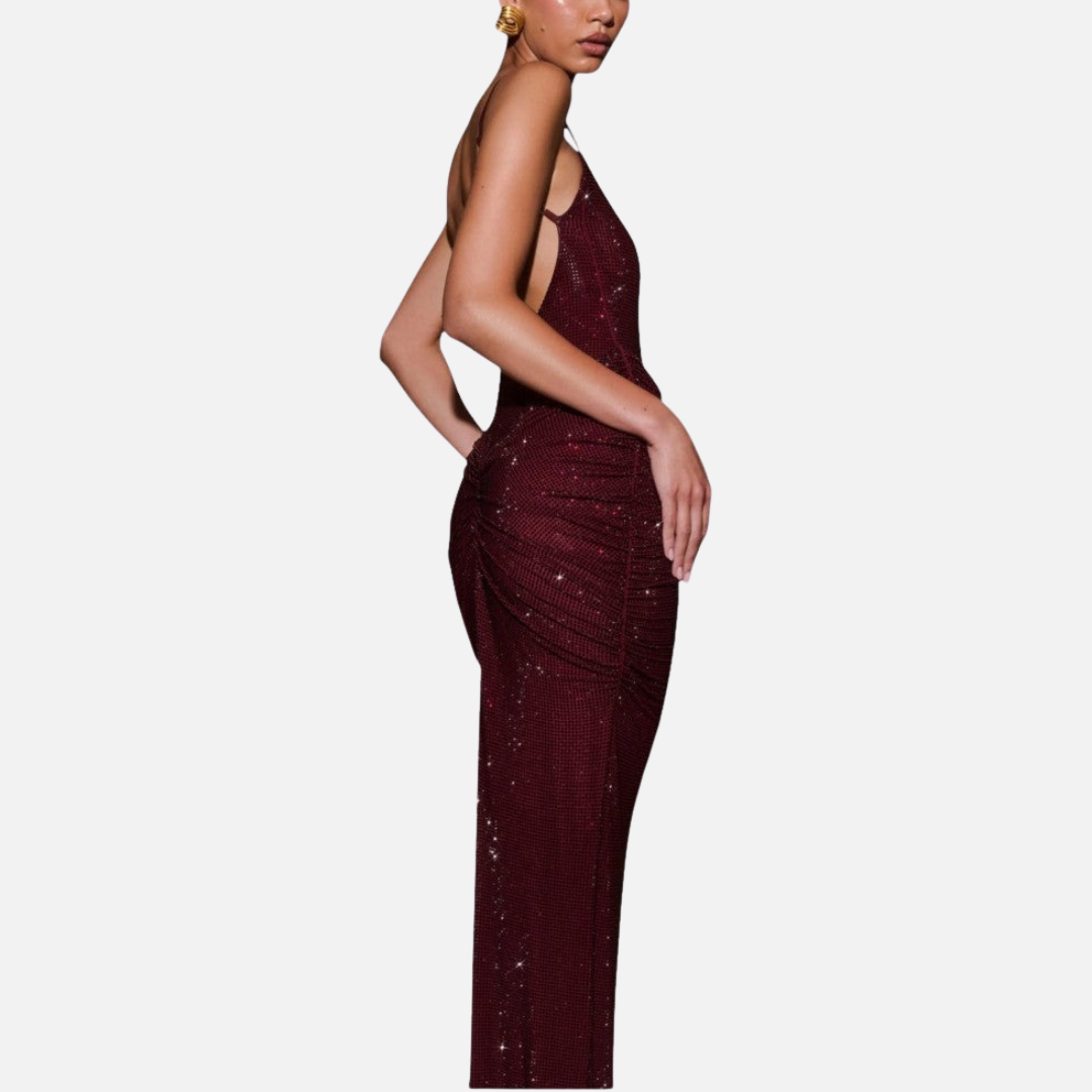 Women's Sequin Formal Maxi Dress – Backless Spaghetti Strap Sparkly Evening Gown