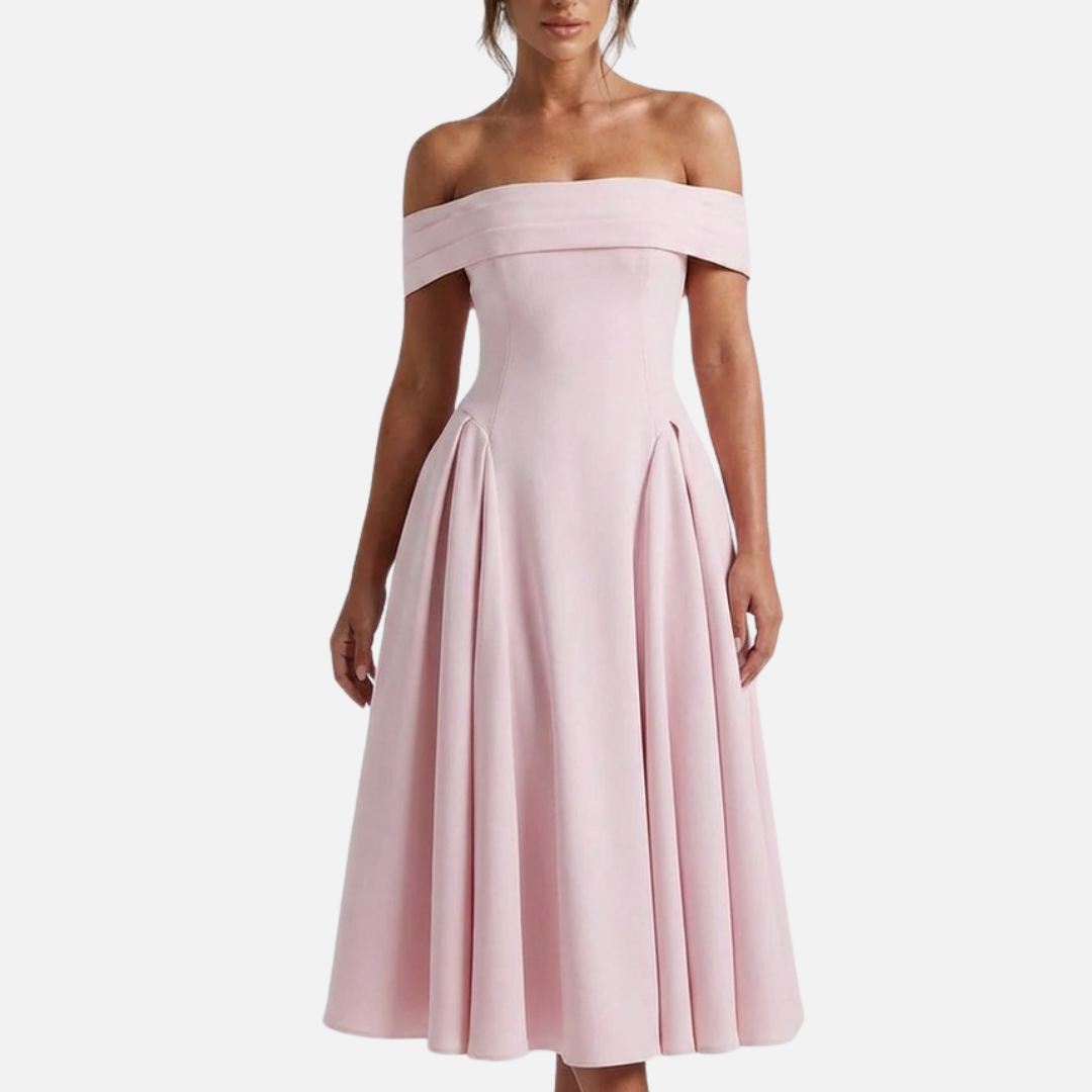 Women's Formal Off-Shoulder Midi Dress | A-Line Pleated
