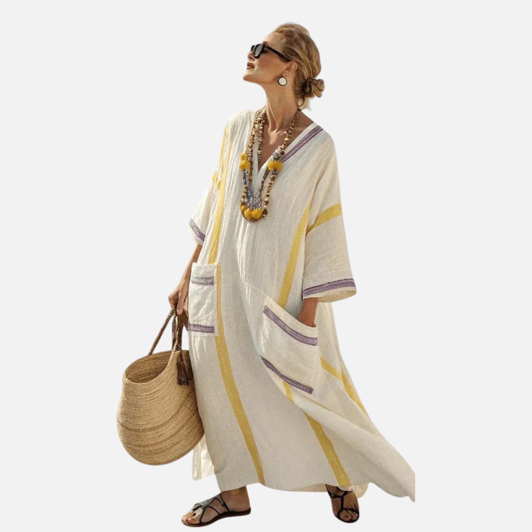 Women's Striped Linen Kaftan Dress