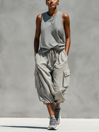 Women's Grey Sleeveless Cargo Two-Piece Set – ModClo