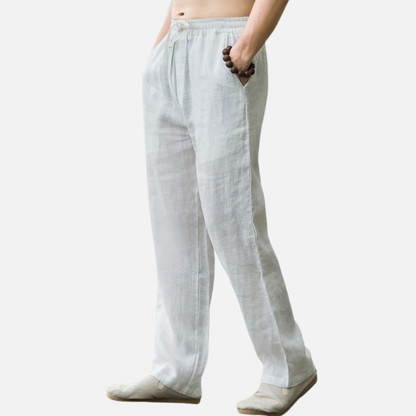 Men's Relaxed Fit Linen Blend Trousers Drawstring