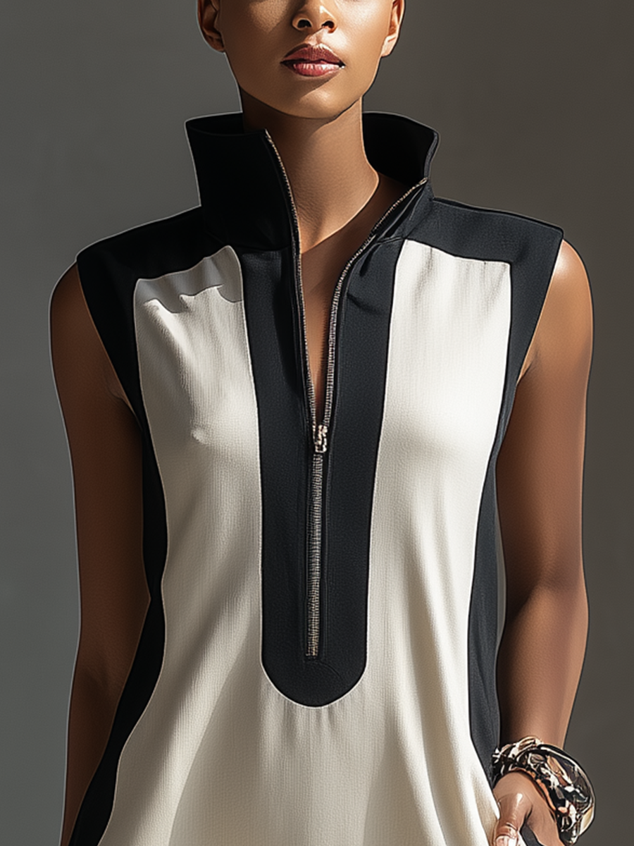 Women's Black Stand Collar Mini Dress – ModClo