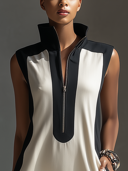 Women's Black Stand Collar Mini Dress – ModClo