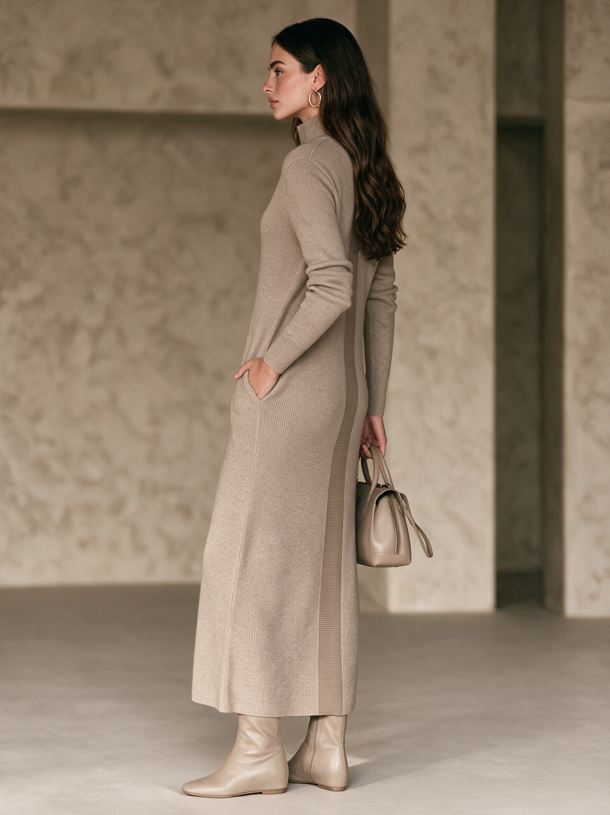 Women's Khaki Knit Long Sleeve Maxi Dress – ModClo