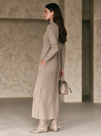 Women's Khaki Knit Long Sleeve Maxi Dress – ModClo