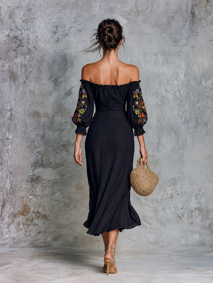 Women's Strapless Slit Embroidered Midi Dress – ModClo