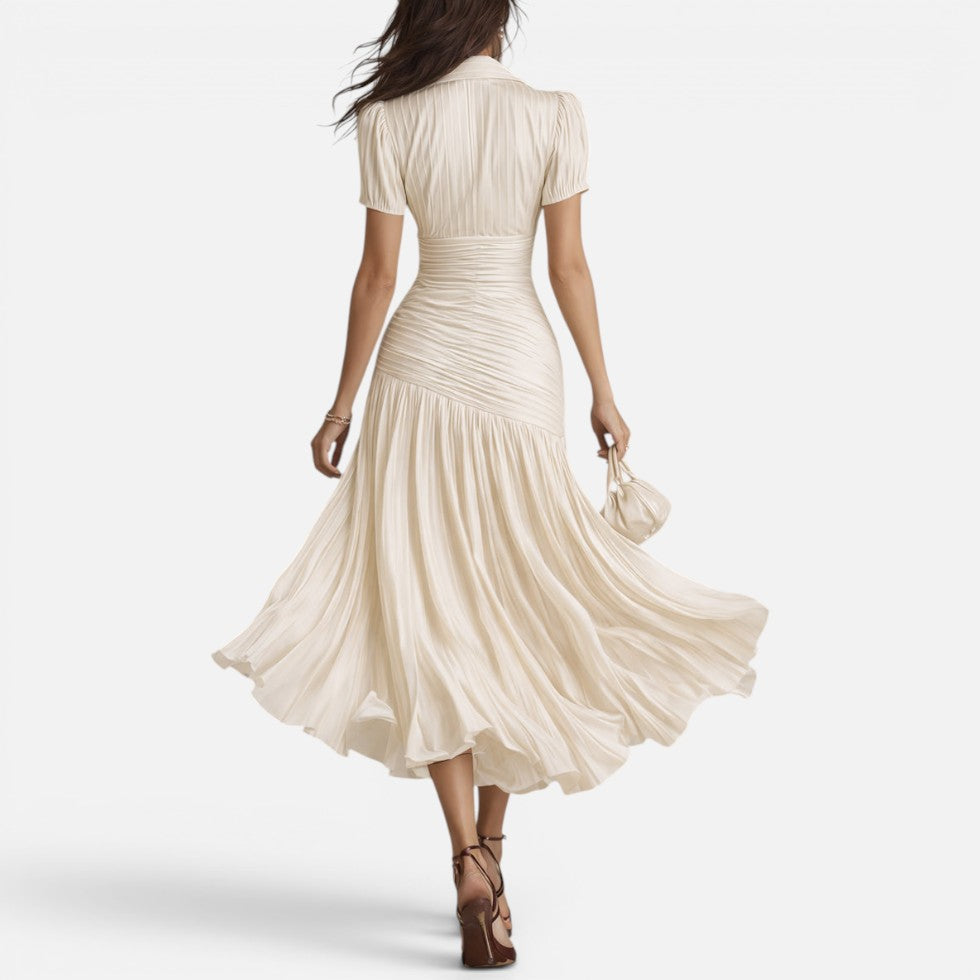 Pleated Midi Dress with Ruched Waist – ModClo, view 7