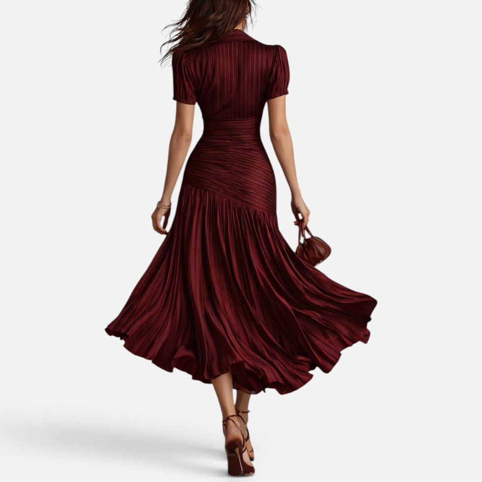 Pleated Midi Dress with Ruched Waist – ModClo, view 9