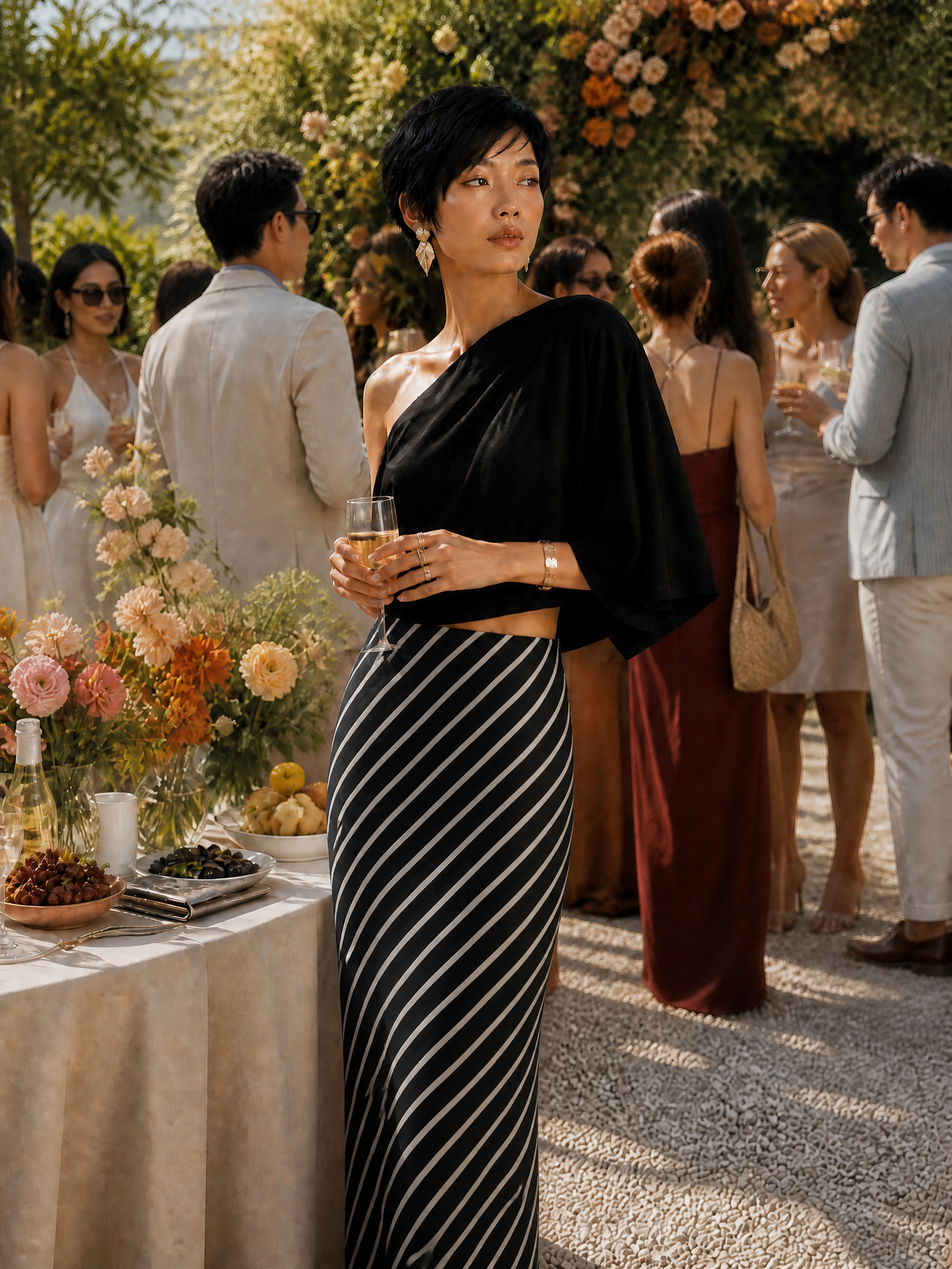 Women's Black Cotton Striped Skirt Set – ModClo