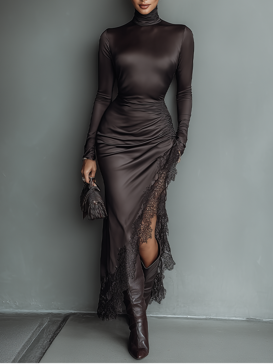 Women's Brown Satin Maxi Dress – ModClo