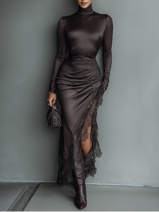 Women's Brown Satin Maxi Dress – ModClo