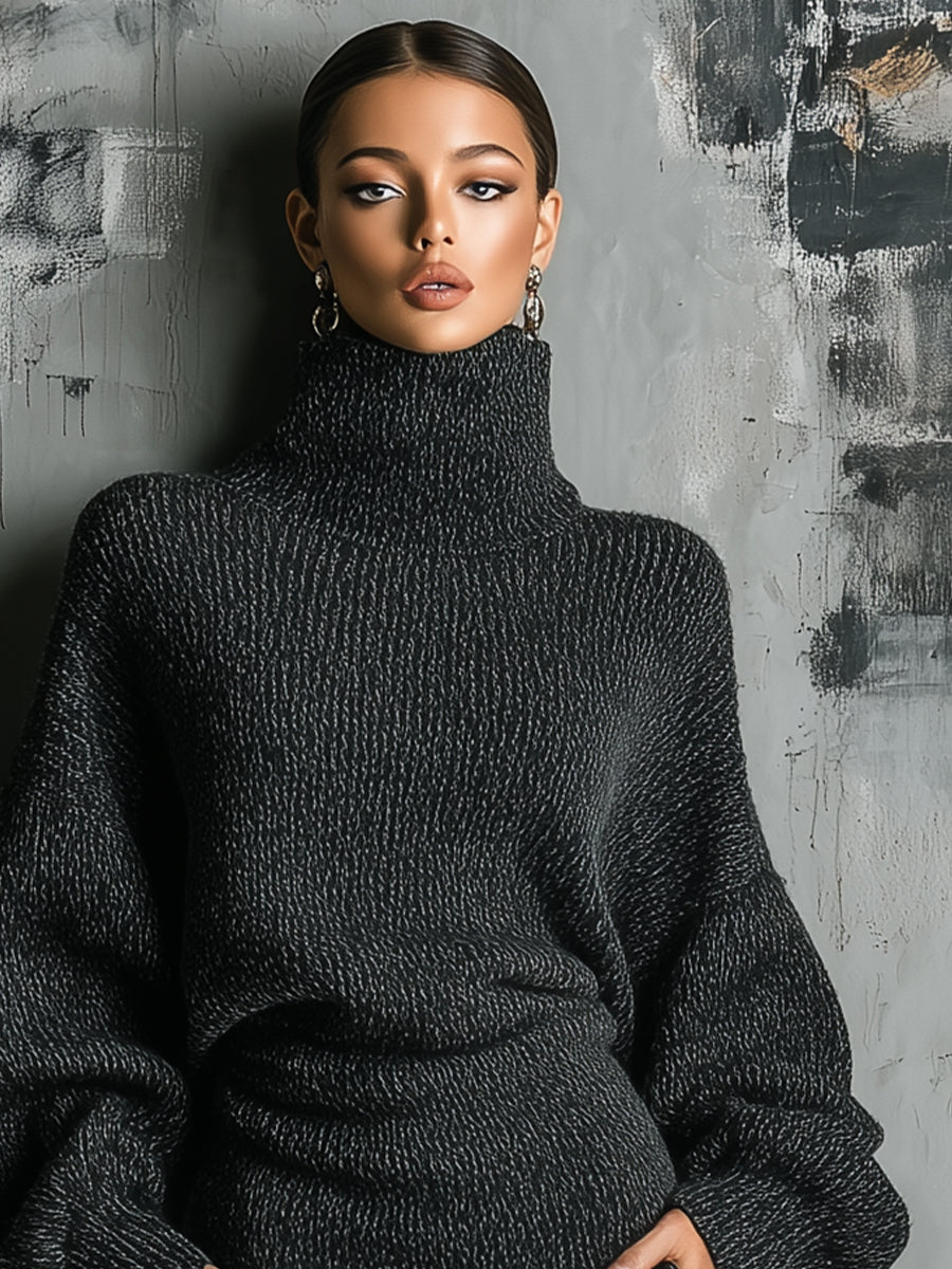 Women's Charcoal Knit Turtleneck Oversized Midi Dress – ModClo