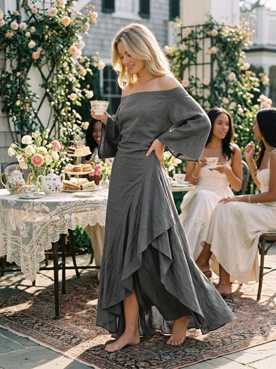 Women's Off Shoulder Ruffled Maxi Dress – ModClo