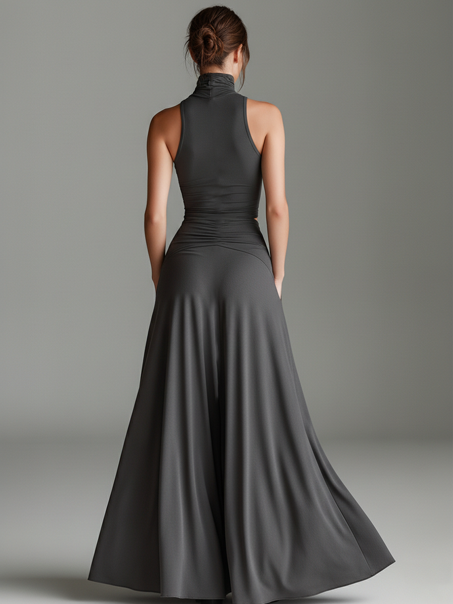 Women's Grey Knit Turtleneck Halter Dress – ModClo