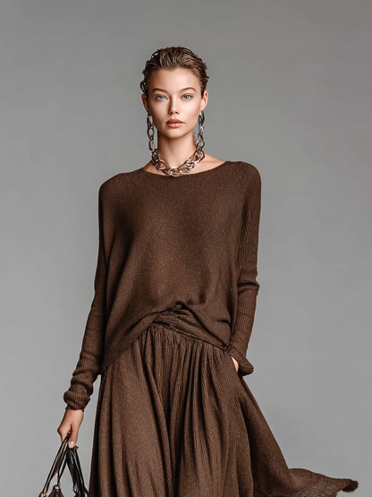 Women's Knit Round Neck Skirt Set – ModClo