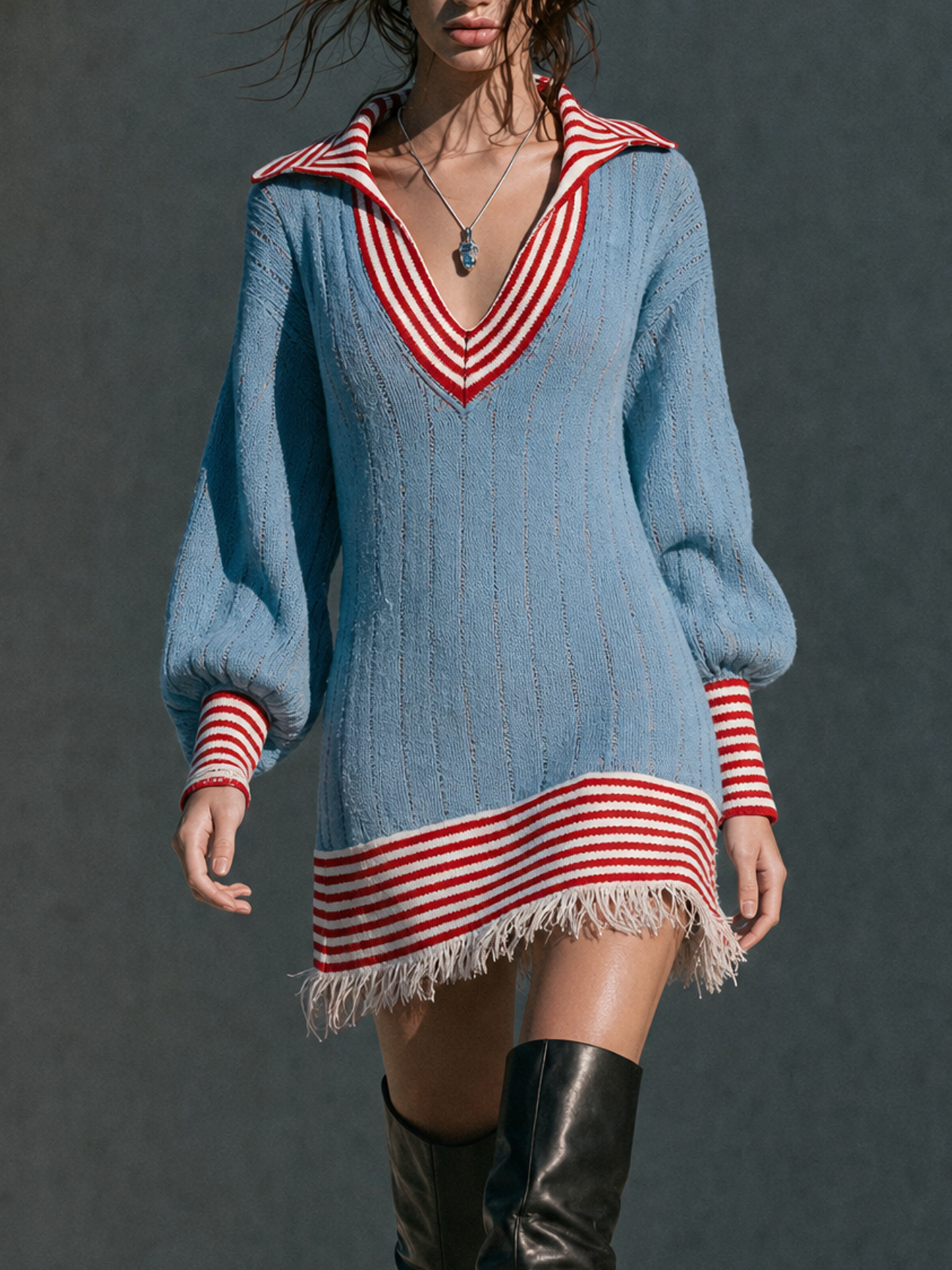 Women's Striped Retro Color Sweater Dress – ModClo