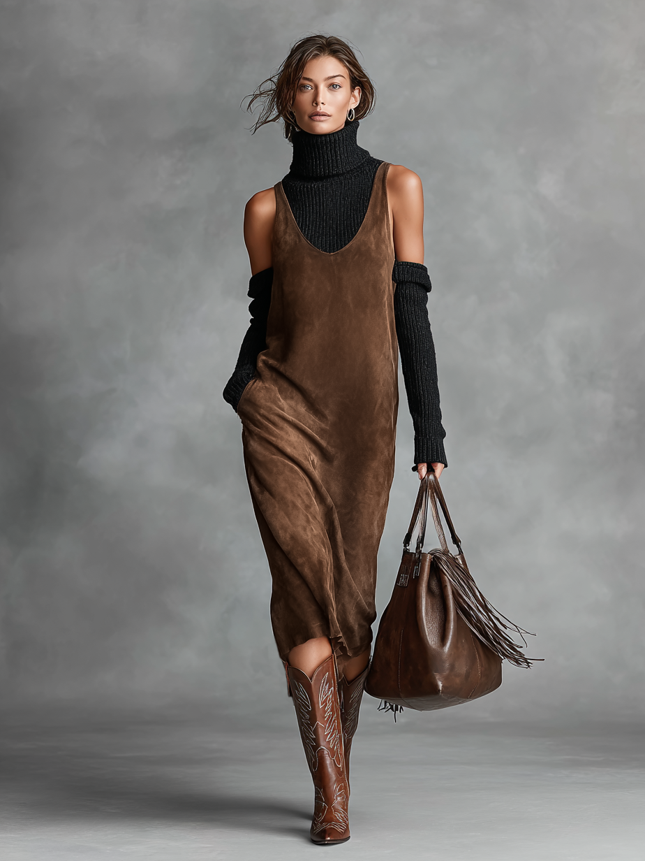 Women's Suede Sleeveless Midi Dress – ModClo