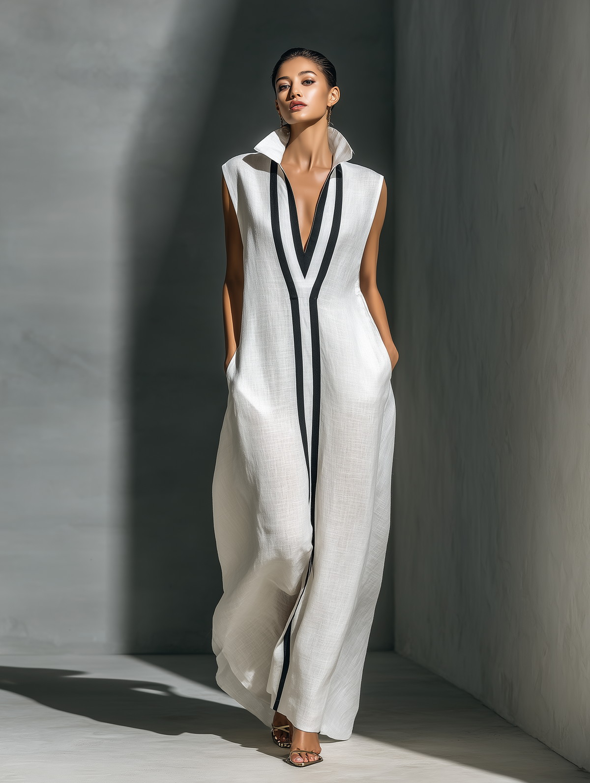 Women's Black Linen Sleeveless Maxi Dress – ModClo