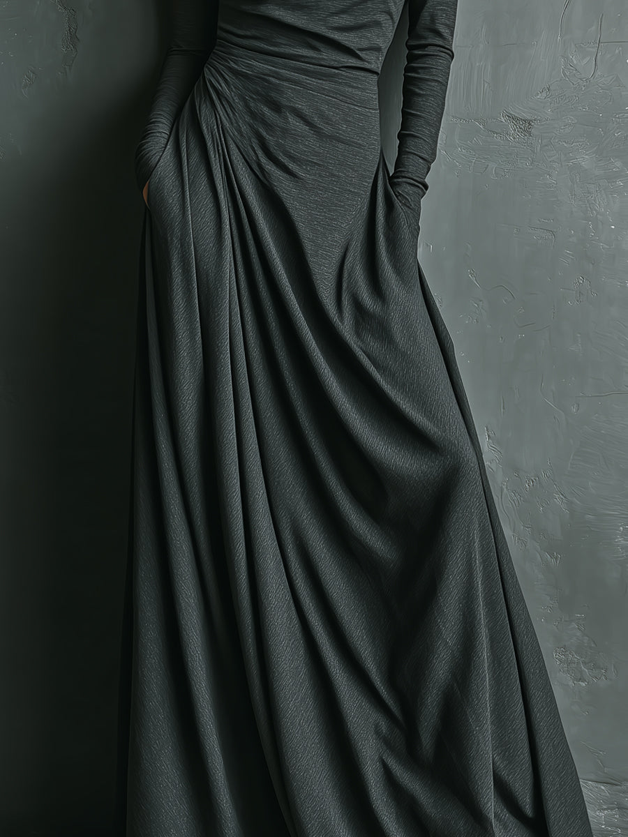 Women's Charcoal Cotton Turtleneck Maxi Dress – ModClo