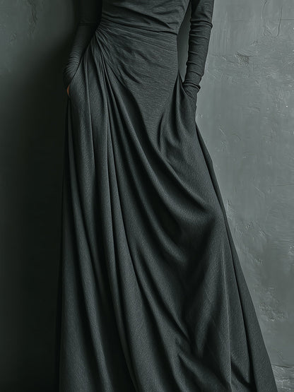 Women's Charcoal Cotton Turtleneck Maxi Dress – ModClo