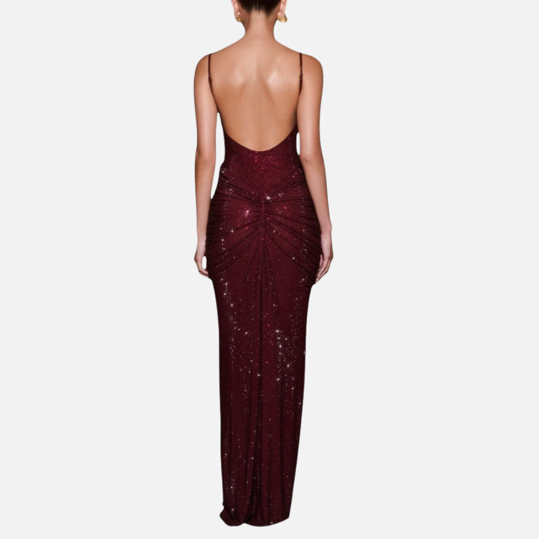 Women's Sequin Formal Maxi Dress – Backless Spaghetti Strap Sparkly Evening Gown