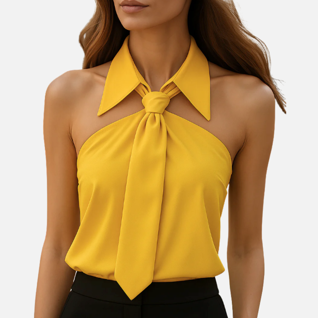 Women's Sleeveless Halter Tie-Neck Top | Bow Knot Backless Satin Chiffon Blouse