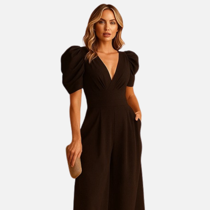 Women's Puff Sleeve Wide Leg Jumpsuit - Elegant Resort Wear