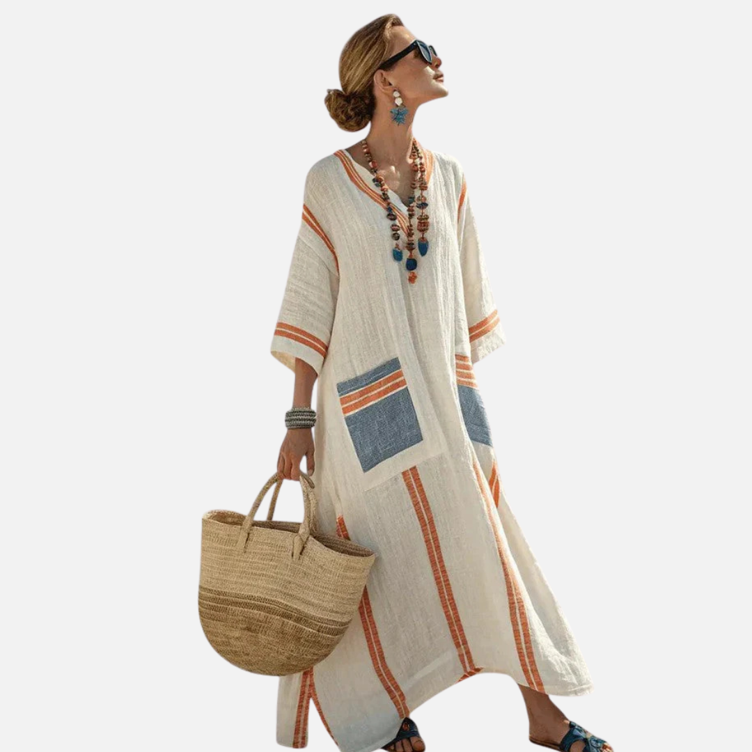 Women's Striped Linen Kaftan Dress